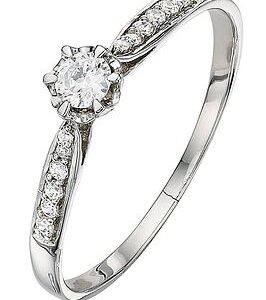 Love Diamond 9 Carat White Gold 20 Points Diamond Solitaire Ring With Diamond Shoulders