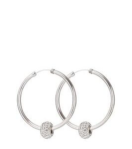 The Love Silver Collection Sterling Silver 40Mm Crystal Glitter Slider Hoops