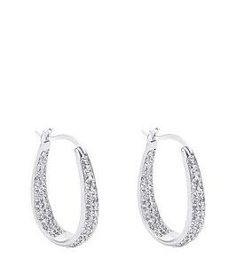 The Love Silver Collection Sterling Silver Double Crystal Set Oval Creole Earrings