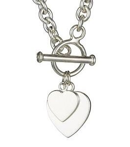 The Love Silver Collection Elements Sterling Silver Double Heart T-Bar Pendant