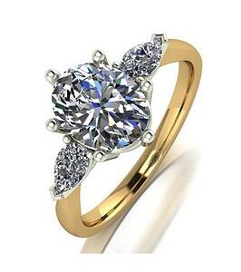 Moissanite 9Ct Gold 2.5Ct Eq Total Oval And Pear Shaped Trilogy Ring