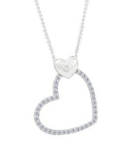 The Love Silver Collection Sterling Silver Cubic Zirconia Double Heart Pendant Necklace