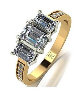 Moissanite Lady Lynsey 9Ct Gold 1.20Ct Shoulder Set Emerald Cut Trilogy Ring