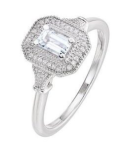 Love Gem 9Ct White Gold Octagon Aquamarine And Diamond Ring