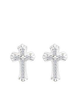 The Love Silver Collection Sterling Silver Pave Cubic Zirconia Club Cross Earrings