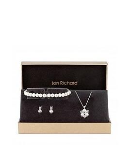 Jon Richard Silver Plated Clear Crystal Pearl And Crystal Cluster Trio - Gift Boxed