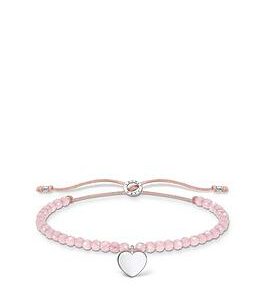 Thomas Sabo Sterling Silver And Rose Quartz Adjustable Heart Charm Bracelet