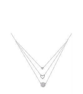 The Love Silver Collection Sterling Silver Triple Chain Cubic Zirconia Heart And Disc Necklace