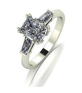 Moissanite 9Ct White Gold 1.70Ct Eq Radiant Cut Solitaire Ring With Tapered Baguette Shoulders