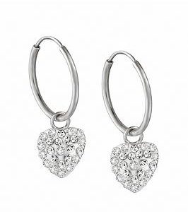 The Love Silver Collection Sterling Silver 12Mm Crystal Heart Hoop Earrings