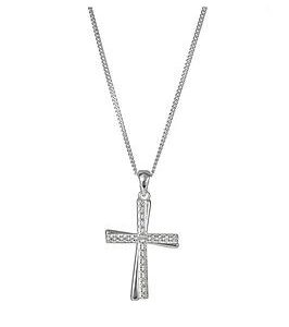 The Love Silver Collection Sterling Silver Cubic Zirconia Cross Pendant 18 Inch Curb Chain