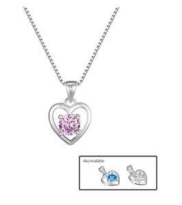 The Love Silver Collection Sterling Silver Heart Necklace With Cubic Zirconia Stone Detail