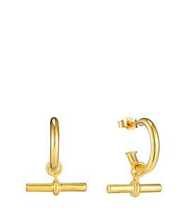 The Love Silver Collection 18Ct Gold Plated Sterling Silver T-Bar Hoop Stud Earrings