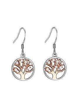 The Love Silver Collection Sterling Silver Rose Gold Plated Tree Of Life Cubic Zirconia Earrings