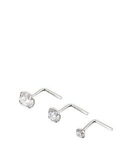 The Love Silver Collection Sterling Silver & Cubic Zirconia 3Pk Nose Studs