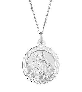 Love Gold 9Ct White Gold Medium St Christopher Pendant Necklace