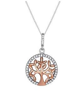 The Love Silver Collection Sterling Silver Rose Gold Plated Tree Of Life Cubic Zirconia Necklace