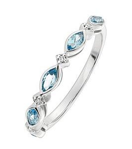 Love Gem 9Ct White Gold Swiss Blue Topaz And Diamond Half Eternity Ring