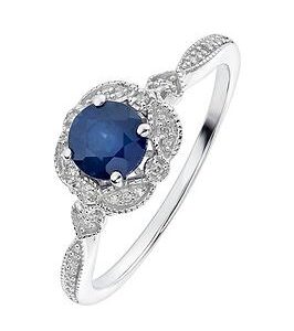 Love Gem Arrosa 9Ct White Gold 5Mm Sapphire And Diamond Ring