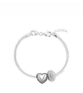 The Love Silver Collection Sterling Silver Charm Bracelet With Heart& Crystal Charm