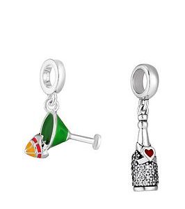 The Love Silver Collection Sterling Silver Set Of 2 Drinks Charms - Glass And Champagne Bottle