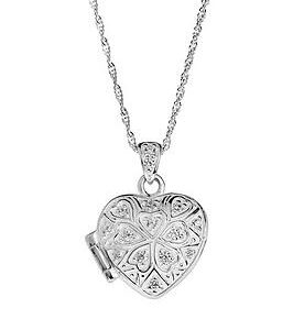 The Love Silver Collection Sterling Silver Cubic Zirconia 15Mm Clover Heart Locket Pendant Necklace 18 Inches