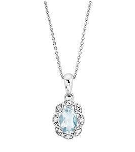 Love Gem 9Ct White Gold Aquamarine Diamond Necklace 18 Inches