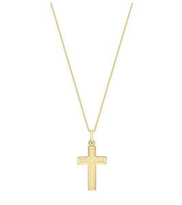 Love Gold 9Ct Yellow Gold 16Mm X 34Mm Bevelled-Edge Cross Pendant+Chain