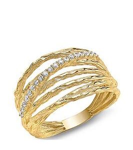 Love Gold 9Ct Yellow Gold Cz Crossover Diamond Cut Multi-Strand Ring