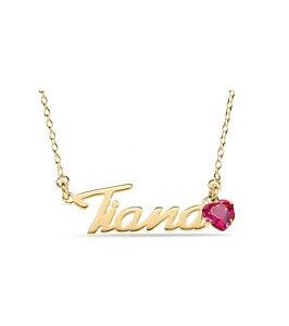 Love Gold 9Ct Yellow Gold Name Necklace With Heart Shaped Birthstone Charm