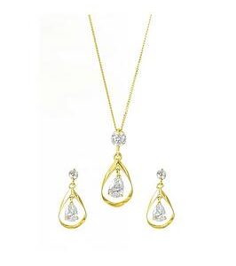 Love Gold 9Ct Yellow Gold Double Cubic Zirconia Drop Earrings And Pendant Set