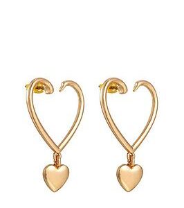 Gold Plated Heart Earrings With Charm