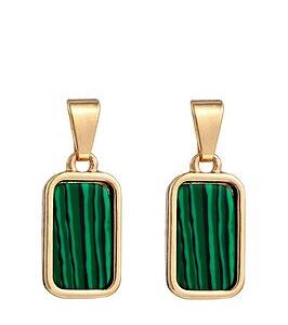 Gold Plated Created Malachite Stone Drop Earrings