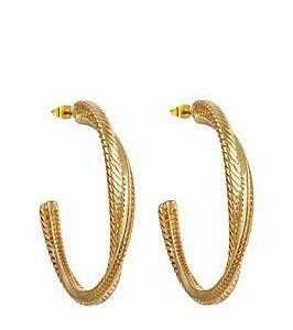 The Love Silver Collection Gold Plated Textured Large Fashion Stud Hoops