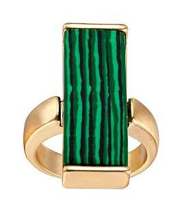 Yellow Gold Plated Rectangle Created Malachite Stone Statement Ring