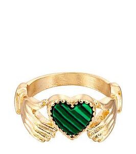 Gold Plated Malachite Stone Claddagh Heart Ring