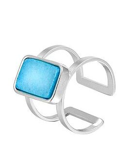 Silver Plated Double Ring With Created Aquamarine Stone