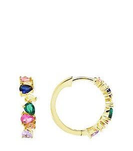 The Love Silver Collection Sterling Silver Gold Plated Multi-Colour Mixed Cut Cubic Zirconia 17Mm Hoop Earrings