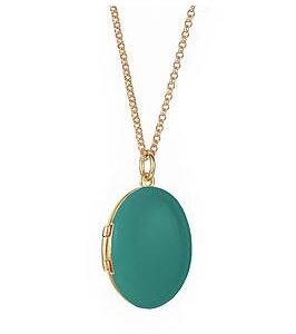 The Love Silver Collection Sterling Silver Gold Plated Oval Teal Enamel Locket Necklace