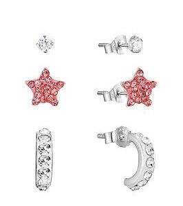 The Love Silver Collection Sterling Silver Crystal 3 Pack - 3Mm Studs, Half Hoops & 6Mm Pink Star Studs