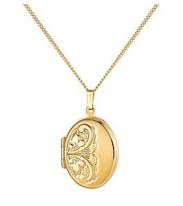 The Love Silver Collection 18Ct Gold Plated Sterling Silver Hand-Engraved Oval Locket, 18" Adjustable Curb Chain