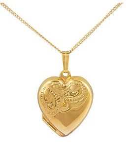 The Love Silver Collection 18Ct Gold Plated Sterling Silver Hand-Engraved Heart Locket, 18" Adjustable Curb Chain