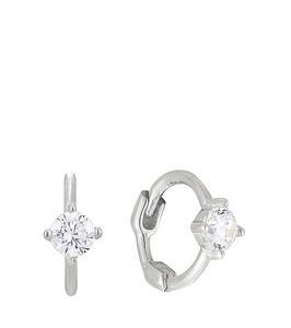 Seol + Gold Sterling Silver Tiny Cubic Zirconia Huggie Hoop Earrings