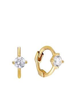 Seol + Gold 18Ct Gold Plated Sterling Silver Tiny Cubic Zirconia Huggie Hoop Earrings