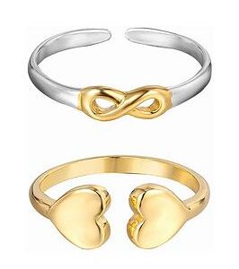 The Love Silver Collection 18Ct Gold Plated Sterling Silver Set Of 2 Infinity And Hearts Toe Rings