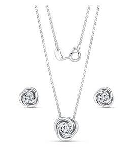 The Love Silver Collection Sterling Silver Cubic Zirconia 10Mm Knot Pendant And 8Mm Earring Set