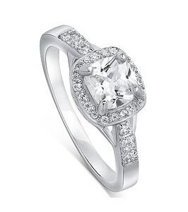 The Love Silver Collection Sterling Silver Cubic Zirconia Cushion Cut Vintage Halo Ring