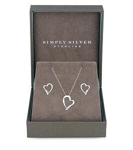 Simply Silver Sterling Silver 925 Heart Set