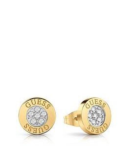 Guess Studs Party 10Mm Guess Logo Button Stud Earrings Yellow Gold