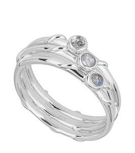 The Love Silver Collection Triple Stacking Ring Rainbow Moonstone